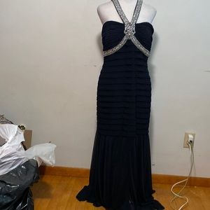 Navy with rhinestone trim full-length gown
